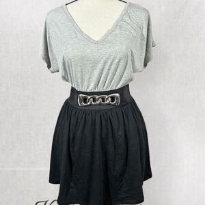Y2K Goth Style Gray and Black Belt Waist Top